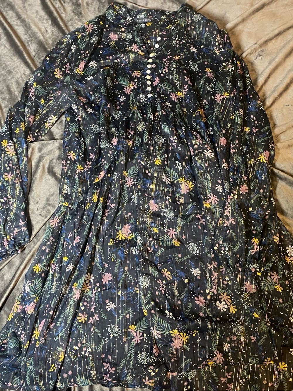 Style Envy Black Floral Long-Sleeve Button Front Dress